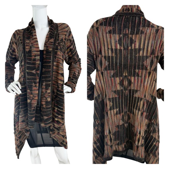 Peruvian Connection XL Alpaca Silk Duster Open Front Cardigan Southwestern Aztec - Picture 1 of 12